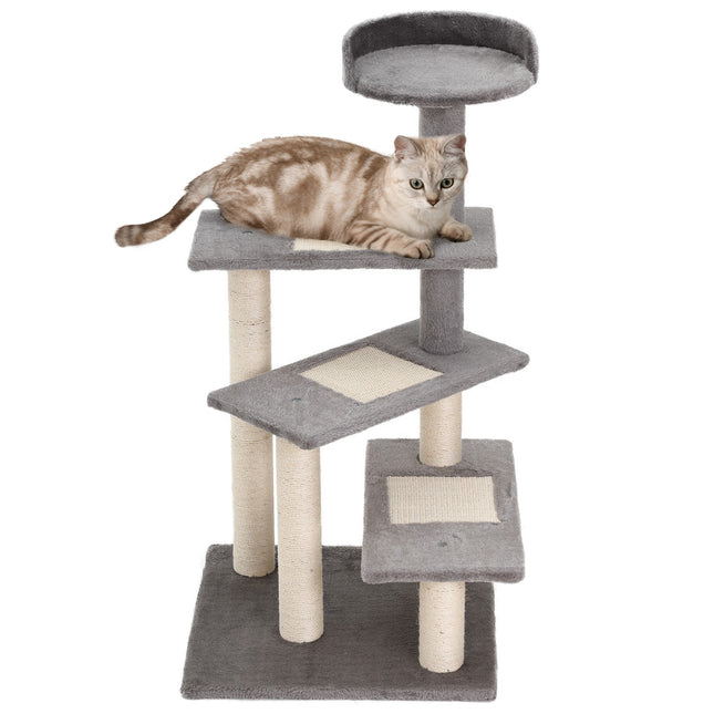 PAWROOM - Klatretræ Til Katte Lege- Og Kradsestolpe Med Trapper, 5 Niveauer, Beige/Grå, 48X48X99,5Cm