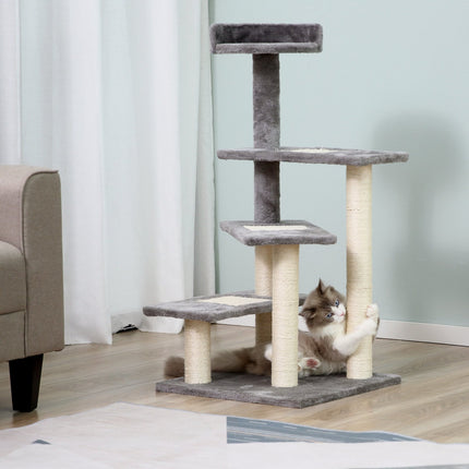 PAWROOM - Klatretræ Til Katte Lege- Og Kradsestolpe Med Trapper, 5 Niveauer, Beige/Grå, 48X48X99,5Cm