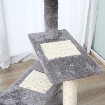 PAWROOM - Klatretræ Til Katte Lege- Og Kradsestolpe Med Trapper, 5 Niveauer, Beige/Grå, 48X48X99,5Cm