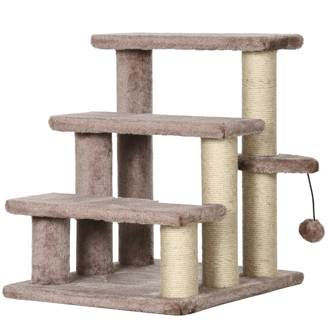 PAWROOM - Cat and dog stairs, 3 steps with scratching posts, plush brown