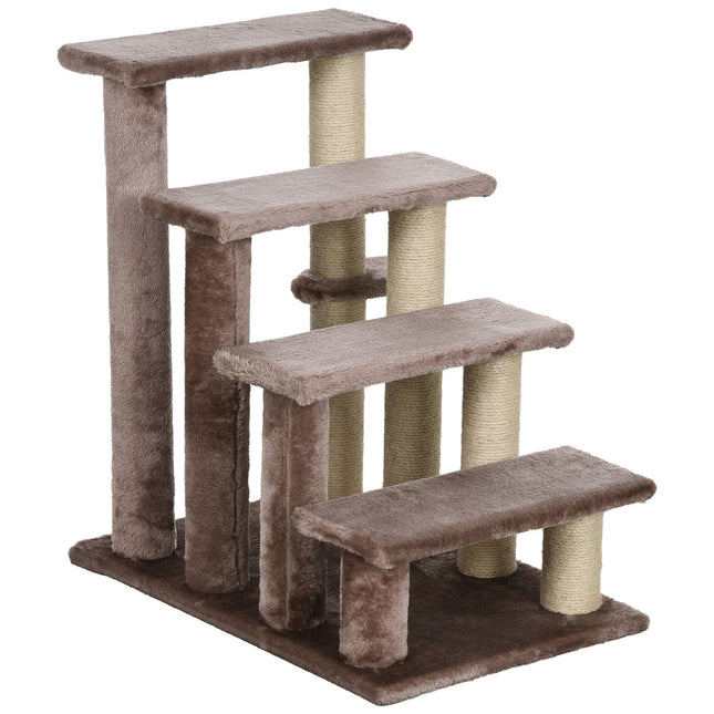 PAWROOM - Pet ladder with scratching post, plush, brown, 60x40x64 cm