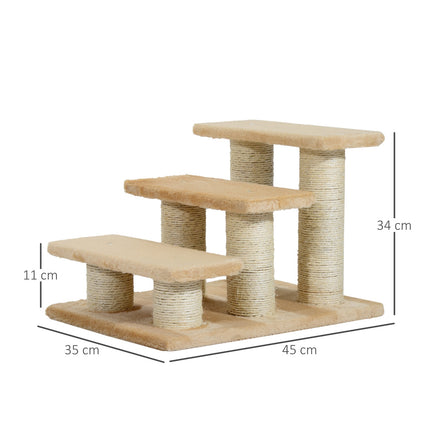 PAWROOM - Dyretrapper Til Katte Og Hunde 3-Trins Hundetrapper, Plys, Creme, 45X35X34 Cm