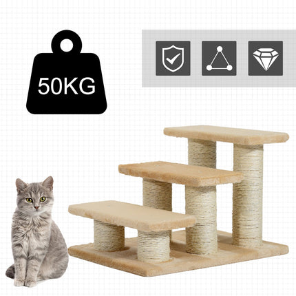 PAWROOM - Dyretrapper Til Katte Og Hunde 3-Trins Hundetrapper, Plys, Creme, 45X35X34 Cm