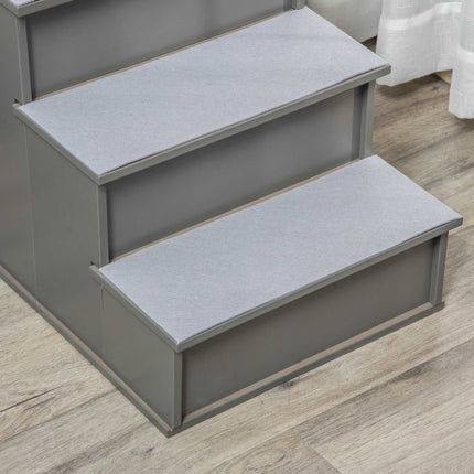 PAWROOM - Pet Stairs, 4-Step, Plush Carpet, 30 kg Capacity, Grey