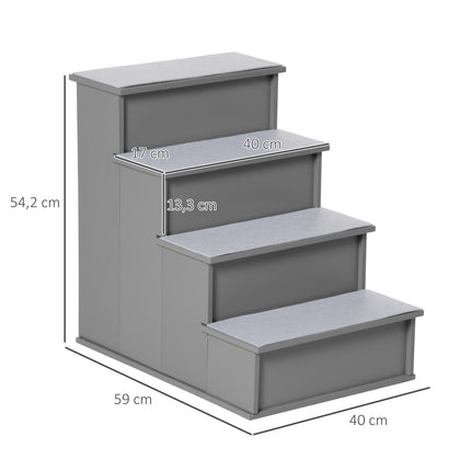 PAWROOM - Pet Stairs, 4-Step, Plush Carpet, 30 kg Capacity, Grey