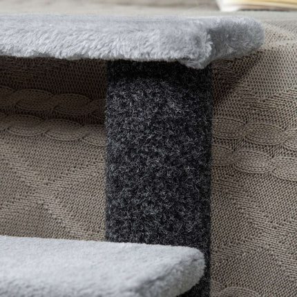 PAWROOM - Pet Trappe Kattetrappe Med Kradsestolpe Bold 4-Trins Hundetrappe Dyretrappe Spånplade Plys Jute Grå 60 X 40 X 64 Cm