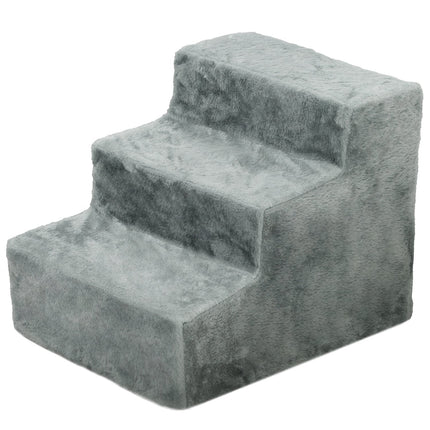PAWROOM - Hundetrapper 3-trins 35 cm dyretrapper med plys-look kattetrapper til sengesofa Katte op til 5 kg lysegrå