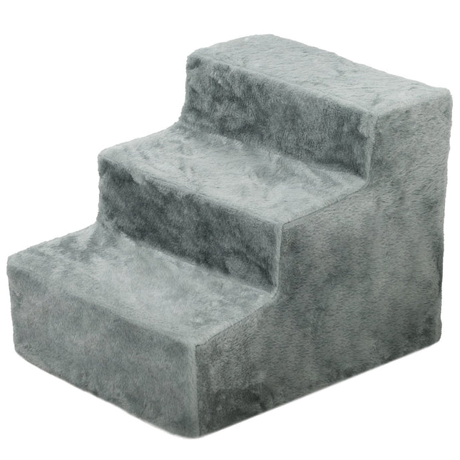 PAWROOM - Hundetrapper 3-trins 35 cm dyretrapper med plys-look kattetrapper til sengesofa Katte op til 5 kg lysegrå