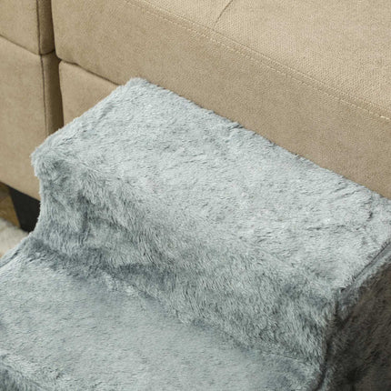 PAWROOM - Hundetrapper 3-trins 35 cm dyretrapper med plys-look kattetrapper til sengesofa Katte op til 5 kg lysegrå