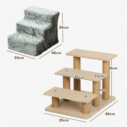 PAWROOM - Hundetrapper 3-trins 35 cm dyretrapper med plys-look kattetrapper til sengesofa Katte op til 5 kg lysegrå