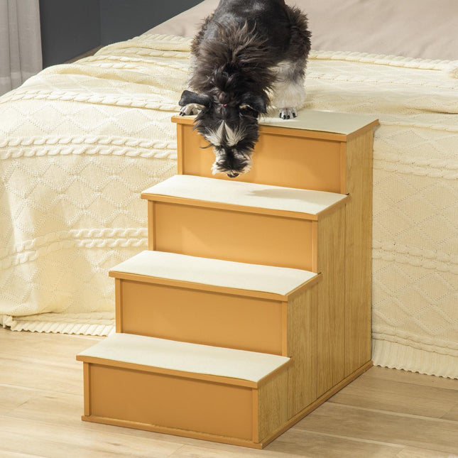 PAWROOM - Husdyrtrapper, til hunde/katte, 4 trin, kort plys, op til 30 kg, 40 x 59 x 54,2 cm, natur