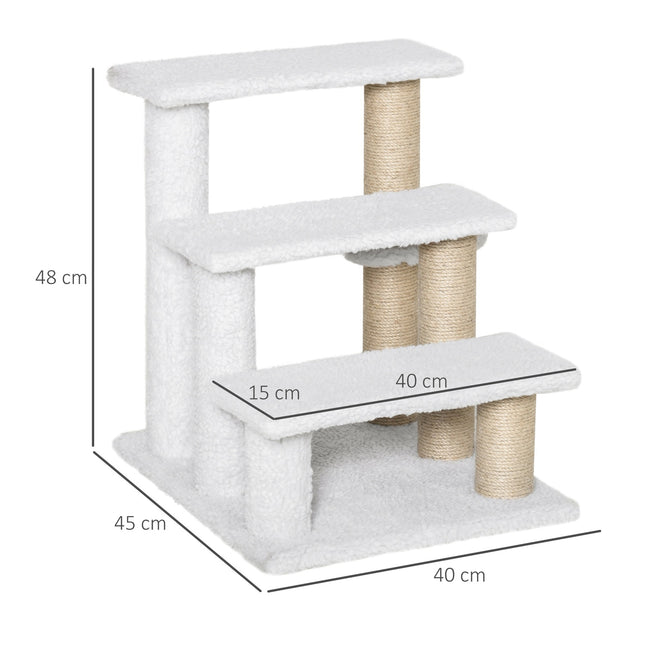 PAWROOM - Pet stairs and scratching post, 3 steps, plush/jute, white