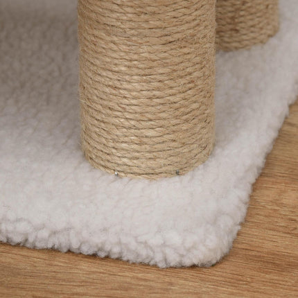 PAWROOM - Dyretrapper med kradsestolpe 4-trins kattetrapper og hundetrapper, spånplade, plys, jute, hvid, 60x40x64 cm