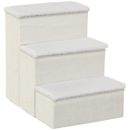 PAWROOM - Pet Stairs Foldbar Kattetrappe/Hundetrappe Med 3 Trin Og Opbevaringsplads, Til Katte Og Hunde, Mdf, Hvid, 40X54X48Cm