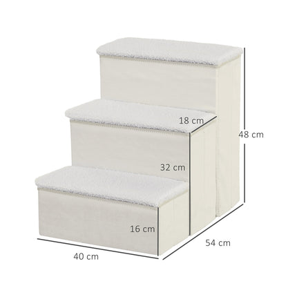 PAWROOM - Pet Stairs Foldbar Kattetrappe/Hundetrappe Med 3 Trin Og Opbevaringsplads, Til Katte Og Hunde, Mdf, Hvid, 40X54X48Cm