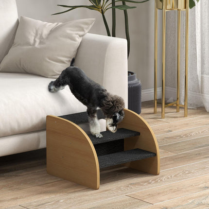 PAWROOM - Hundetrappe 3 Trin, Kæledyrstrapper Med Sidevæg, Hunderampe Til Små Hunde Op Til 10 Kg, Kattetrapper Til Sofa, Seng, Skridsikker, Eg