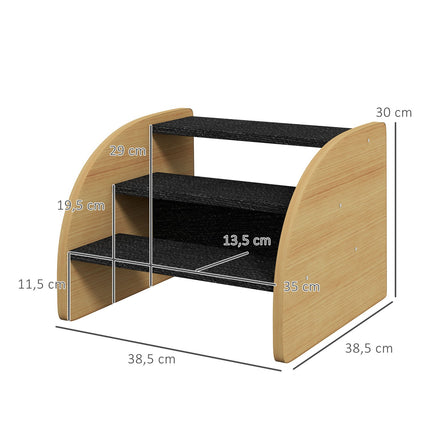 PAWROOM - Hundetrappe 3 Trin, Kæledyrstrapper Med Sidevæg, Hunderampe Til Små Hunde Op Til 10 Kg, Kattetrapper Til Sofa, Seng, Skridsikker, Eg