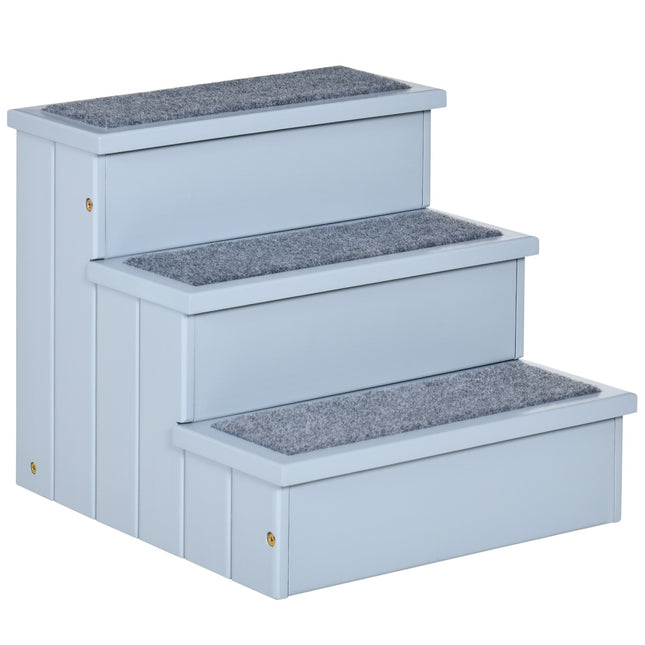 PAWROOM - Pet Stairs Hundetrappe Med 3 Trin & Tæppe, Opbevaringsrum, Grå, 40,5X44,5X38 Cm