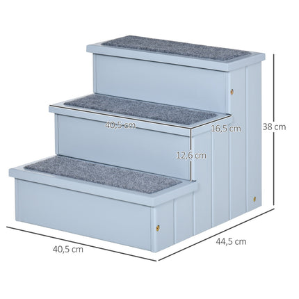 PAWROOM - Pet Stairs Hundetrappe Med 3 Trin & Tæppe, Opbevaringsrum, Grå, 40,5X44,5X38 Cm
