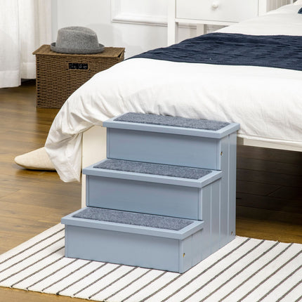 PAWROOM - Pet Stairs Hundetrappe Med 3 Trin & Tæppe, Opbevaringsrum, Grå, 40,5X44,5X38 Cm