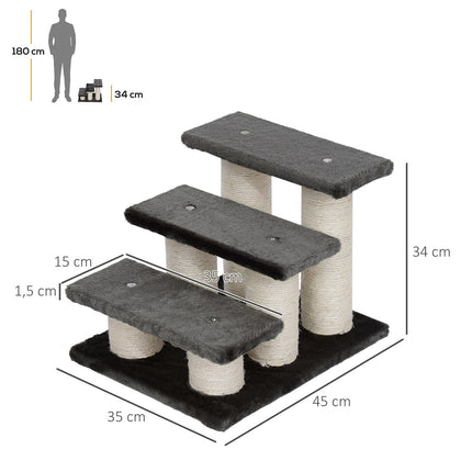 PAWROOM - Animal stairs for cats and dogs, 3-step plush, dark gray 45x35x34 cm