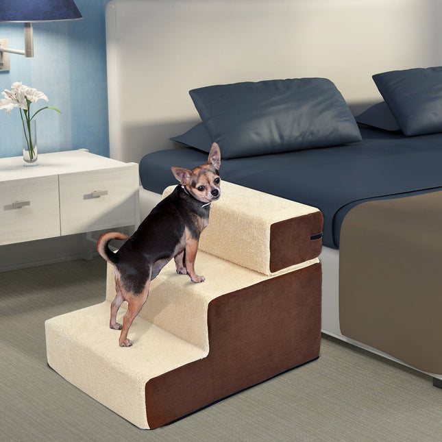 PAWROOM - Hundetrappe Praktisk Kæledyrstrapper Med 3 Trin Til Katte Og Hunde, Plys, Beige, 54X40X39Cm