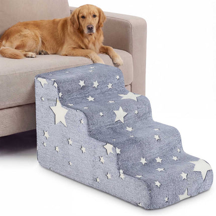 PAWROOM - 4-Step Foam Pet Stairs with Washable Flannel Cover, Gray