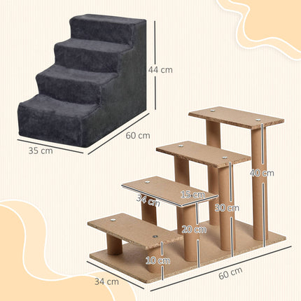 PAWROOM - Pet Stairs, 4 Steps, Removable Cover, Dark Gray, 44 cm