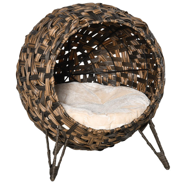 PAWROOM - Rattan Kat Sengepude Hævede Fødder Kat Soveplads Brun Ø52X58Cm
