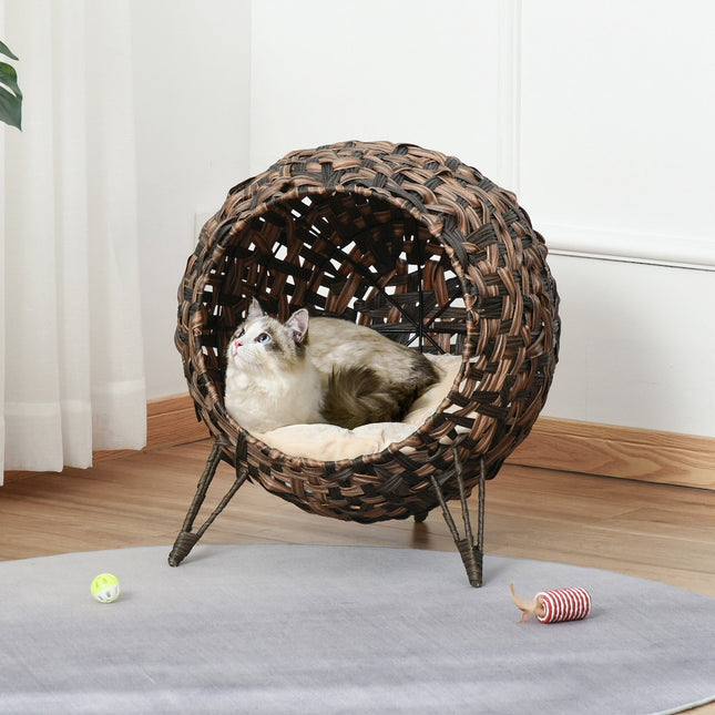 PAWROOM - Rattan Kat Sengepude Hævede Fødder Kat Soveplads Brun Ø52X58Cm