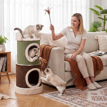 PAWROOM - Indendørs kattehus med top siddeplads, dobbeltlejligheder