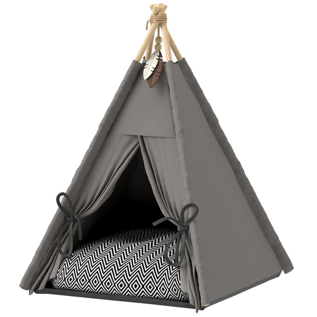 PAWROOM - Tipitelt til kæledyr, kattetelt med aftagelige og vaskbare hynder, kattehus med skridsikker bund, legebold, til katte under 5 kg, minihunde, 60 x 60 x 76 cm, grå