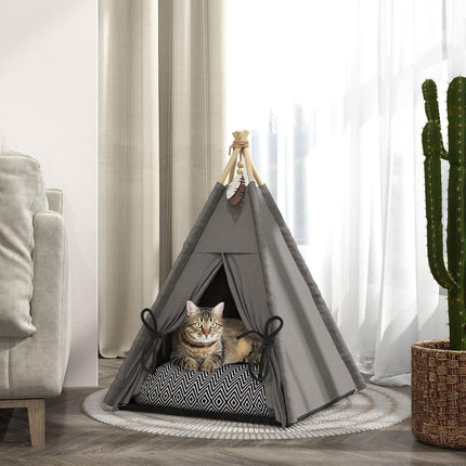 PAWROOM - Tipitelt til kæledyr, kattetelt med aftagelige og vaskbare hynder, kattehus med skridsikker bund, legebold, til katte under 5 kg, minihunde, 60 x 60 x 76 cm, grå
