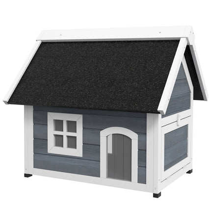PAWROOM - Wooden cat house, weatherproof, hinged roof, gray