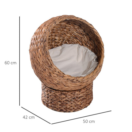 PAWROOM - Rattan Cat Cave Cat Bed Med Pude, Vandhyacinth Pet Bed, Lysebrun, 50X42X60Cm