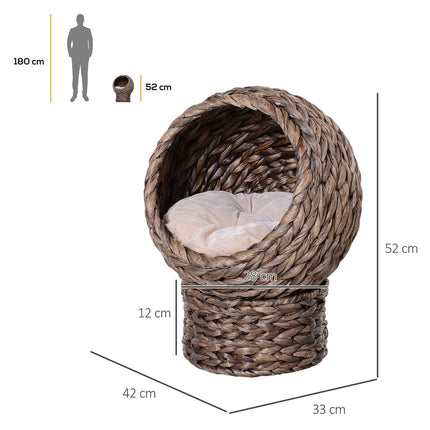 PAWROOM - Rattan Cat Cave Bed, dark brown, water hyacinth, with pillow