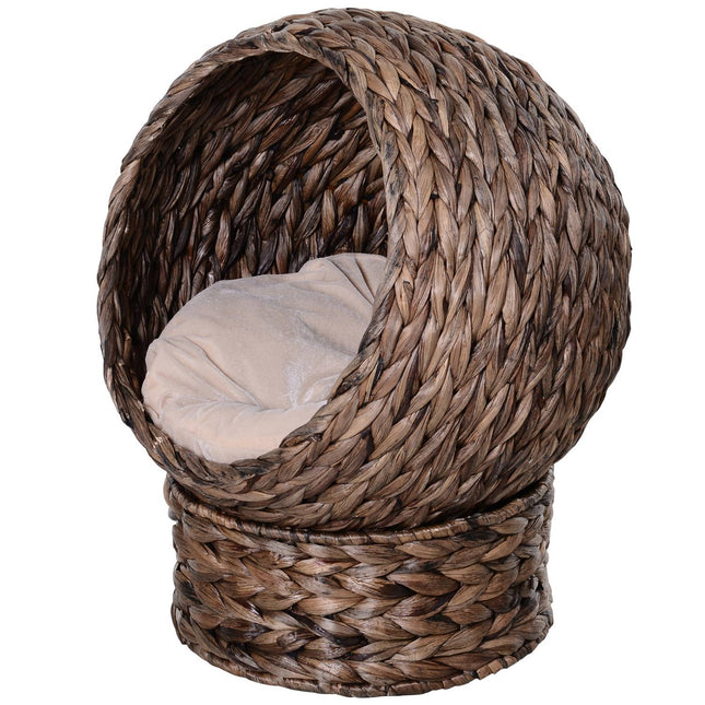 PAWROOM - Rattan Kattekurv Hyggelig Kattehule Lavet Af Vandhyacint, Mørkebrun, Ideel Til Stue, 50X42X60Cm