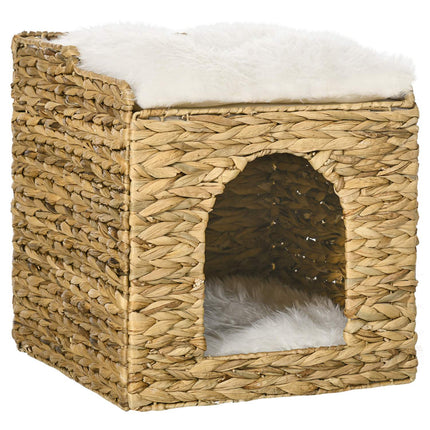 PAWROOM - Rattan Cat Cave 2-Level Pude Vand Hyacinth Brown Op Til 5 Kg