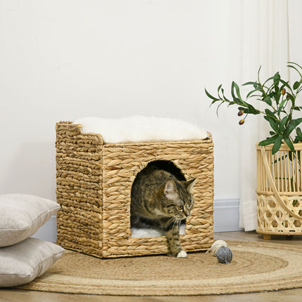 PAWROOM - Rattan Cat Cave 2-Level Pude Vand Hyacinth Brown Op Til 5 Kg