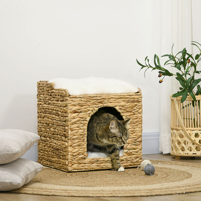 PAWROOM - Rattan Cat Cave 2-Level Pude Vand Hyacinth Brown Op Til 5 Kg