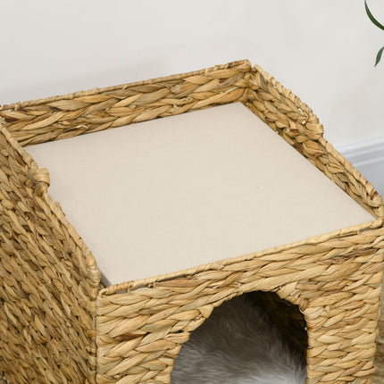 PAWROOM - Rattan Cat Cave 2-Level Pude Vand Hyacinth Brown Op Til 5 Kg