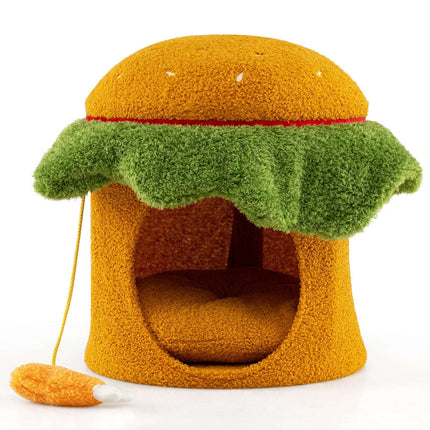 PAWROOM - Kattesenghule, hamburgerformet, plyshynde, orange