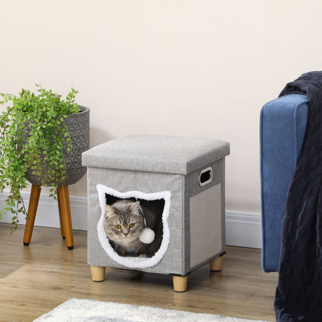 PAWROOM - Cat Cave Ottoman Med Pude Og Skrabemåtte Legebold Anti-Slip Grå Polyester Til Katte