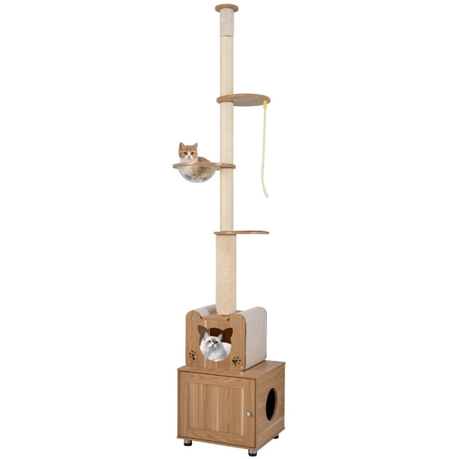 PAWROOM - Ceiling-High Cat Tree with Adjustable Height & Litter Box