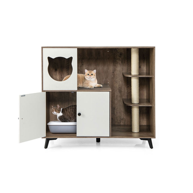 PAWROOM - Kattegrusskab med 3 sisal kradsetræer, grå/hvid