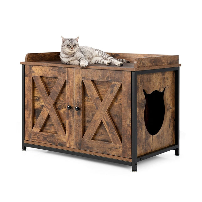 PAWROOM - Cat Litter Box Enclosure with Adjustable Feet, Brown