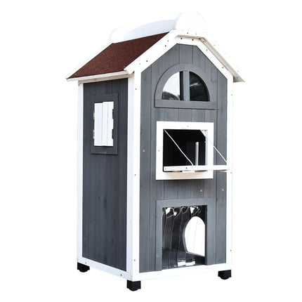 PAWROOM - Kattehus Til Katteseng Eller Kattebakke Alsidigt Katteskab, Grantræ, Asfalttag, Grå, 59X55X109Cm