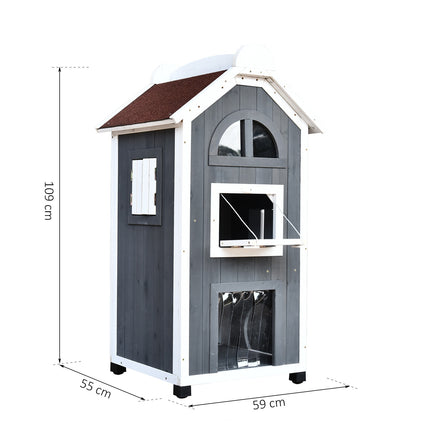 PAWROOM - Kattehus Til Katteseng Eller Kattebakke Alsidigt Katteskab, Grantræ, Asfalttag, Grå, 59X55X109Cm