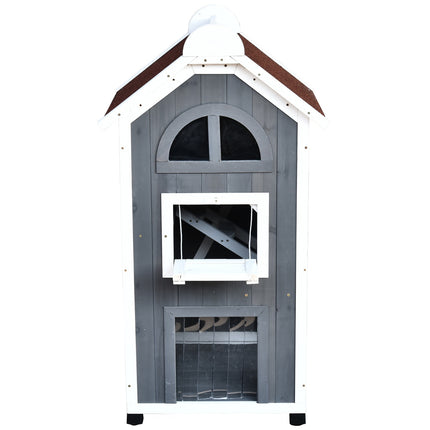 PAWROOM - Kattehus Til Katteseng Eller Kattebakke Alsidigt Katteskab, Grantræ, Asfalttag, Grå, 59X55X109Cm