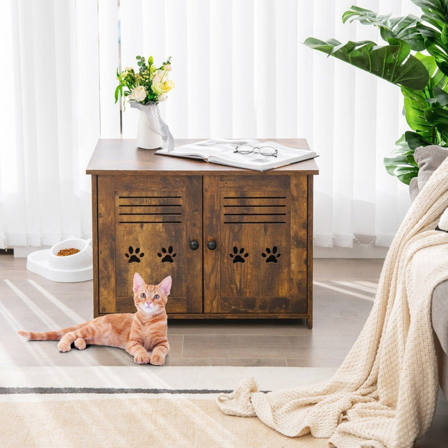 PAWROOM - Cat house cat toilet with double slatted doors cat cabinet 70 x 52 x 51 cm brown